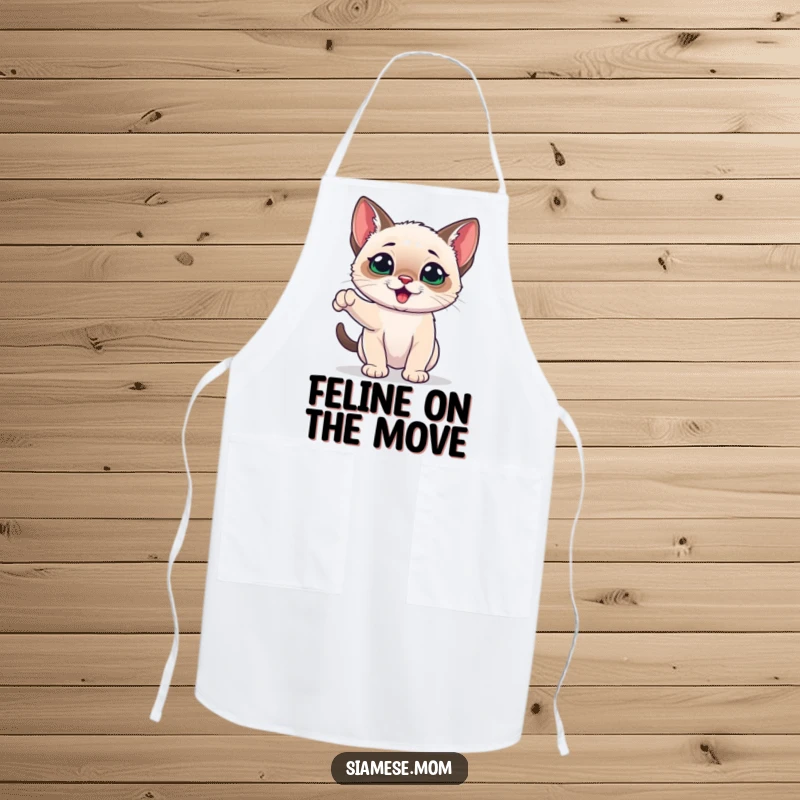 Funny Siamese Kitten Apron featuring a playful and energetic kawaii cat, ready to bring fun to any kitchen task.