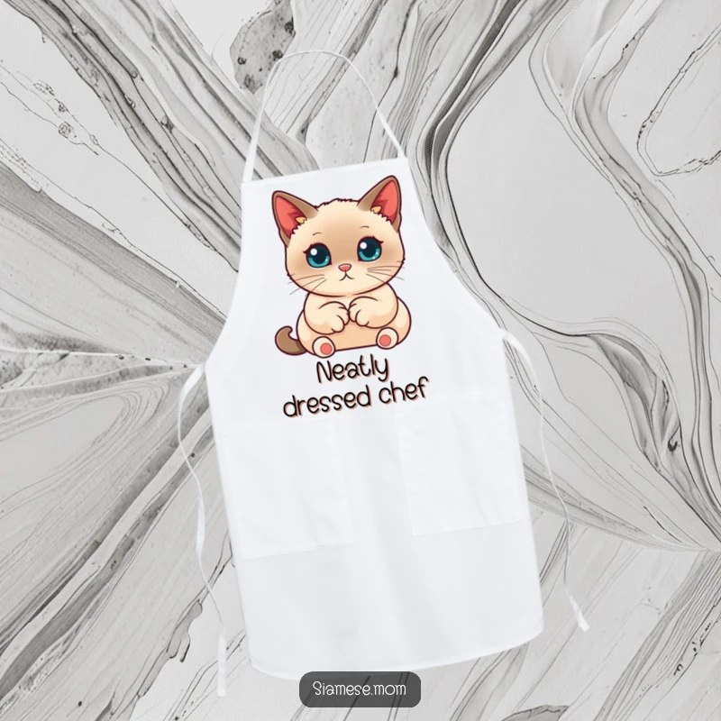 Funny Siamese Cat Apron, kawaii cat with paws tucked neatly, cute and functional funny kitchen gift.
