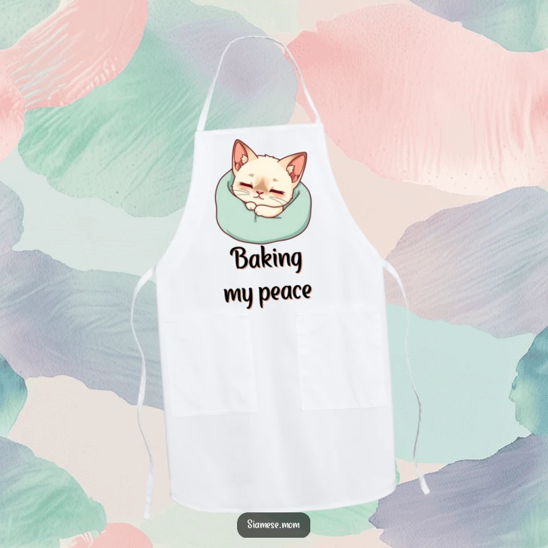 Funny Kawaii Siamese Cat Apron Purring Contentedly Nestled Cozy Blanket, Humorous Kitchen Comfort