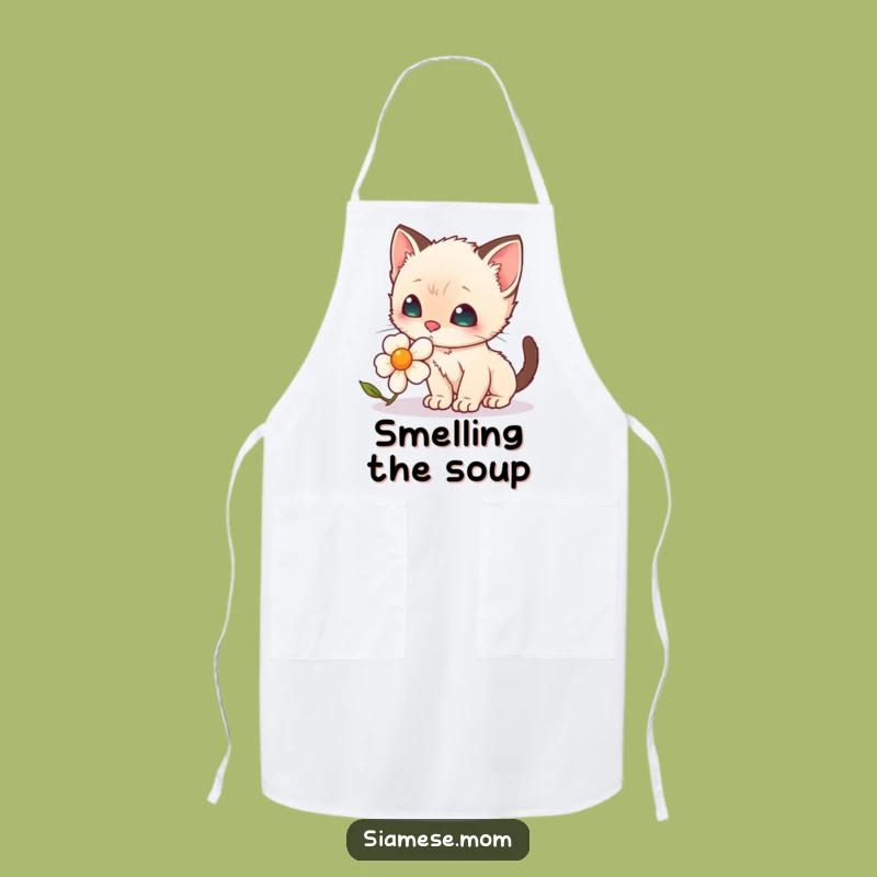 Funny Kitchen Apron: Kawaii Siamese Kitten's Floral Cooking Fun