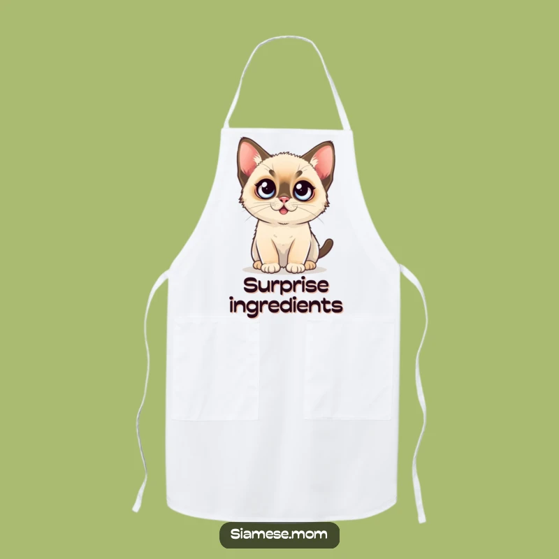 Funny Kitchen Apron: Kawaii Siamese Kitten's Shocked Chef Look