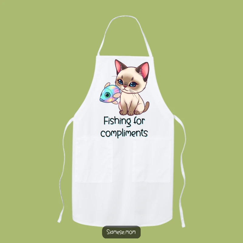 Funny Kitchen Siamese Cat Apron - Holographic Fish Design - Playful Cook Funny Gift
