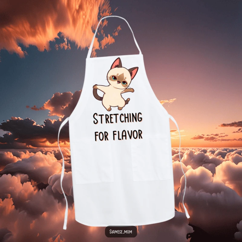 Funny Siamese Cat Apron: Cute kawaii cat in an elegant stretch, bringing a touch of grace and humor to the kitchen.