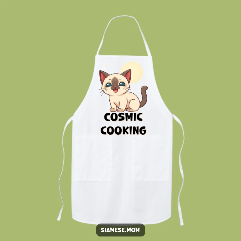 Funny Siamese Cat Moonbeam Apron: Playful Night in the Kitchen