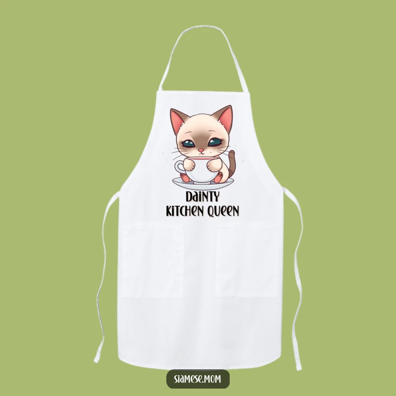 Kawaii Siamese Sipping Cat Apron - Cute Feline Kitchen Wear, Ideal Gift