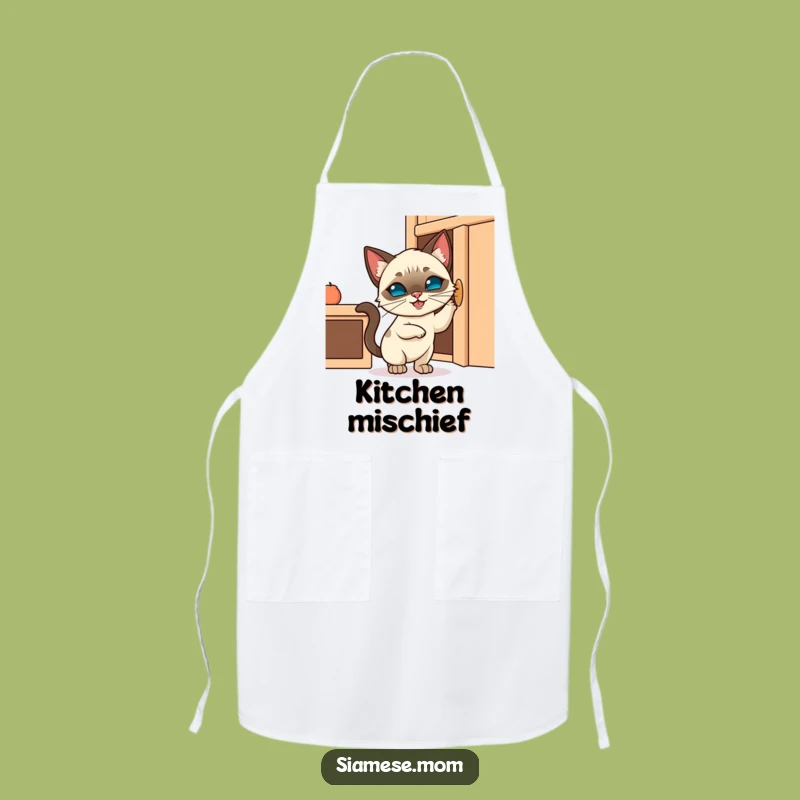 Funny Kawaii Siamese Cat Apron - Kitchen Cat Caper Fun!
