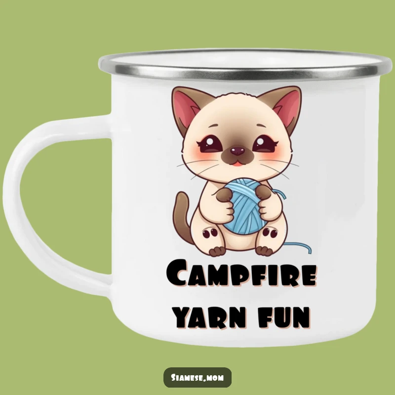 Funny Kawaii Siamese Cat Camping Mug - Yarn Ball Kitty Outdoor Companion