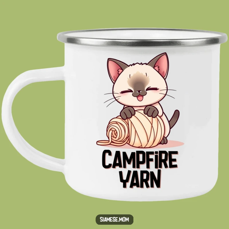 Funny Kawaii Siamese Cat Camping Mug: Outdoor Yarn Fun, Quirky Funny Gift!