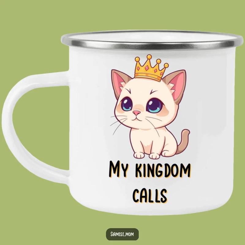 Funny Regal Siamese Cat Camping Mug with Crown - Majestic Outdoor Sips!