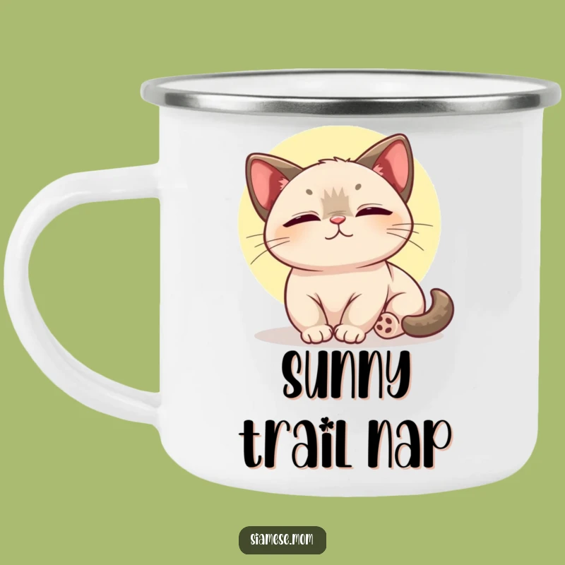 Kawaii Siamese Cat Camping Mug - Sunny Adventures, Cute and Funny Outdoor Cup