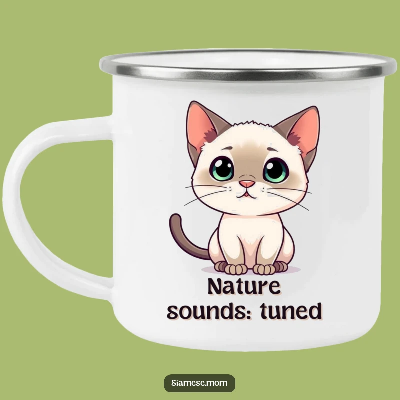 Funny Siamese Cat Listening Camping Mug - Outdoor Feline Alertness Gift