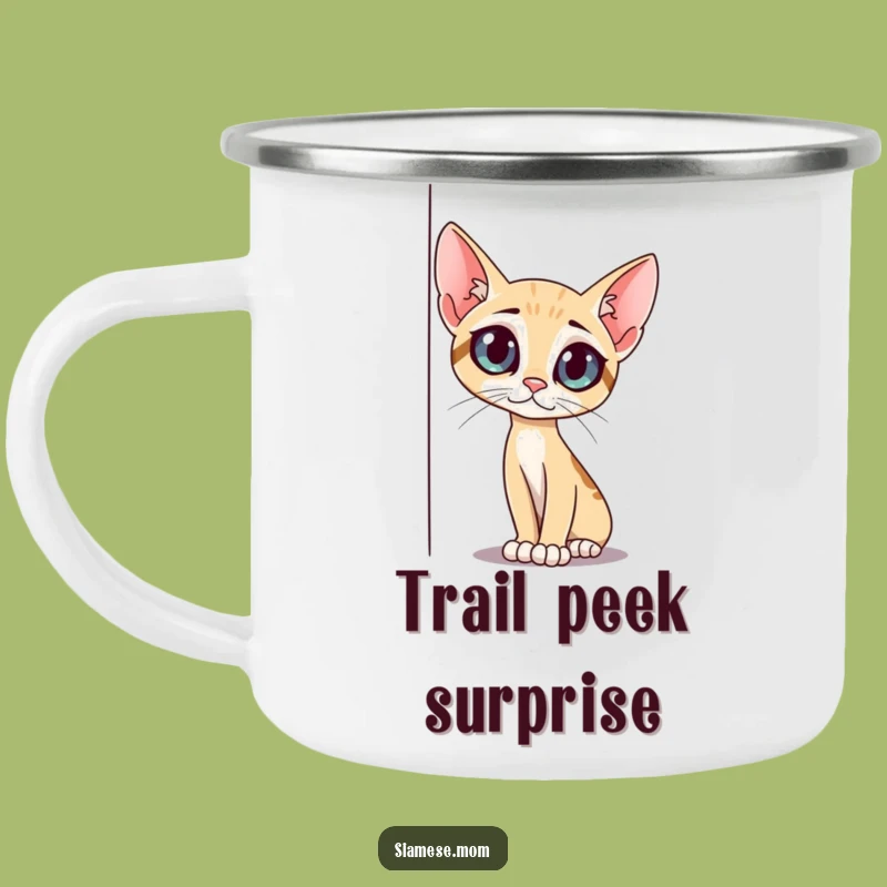 Funny Curious Cat Camping Mug: Peeking Around Corner - Outdoor Pet Gift