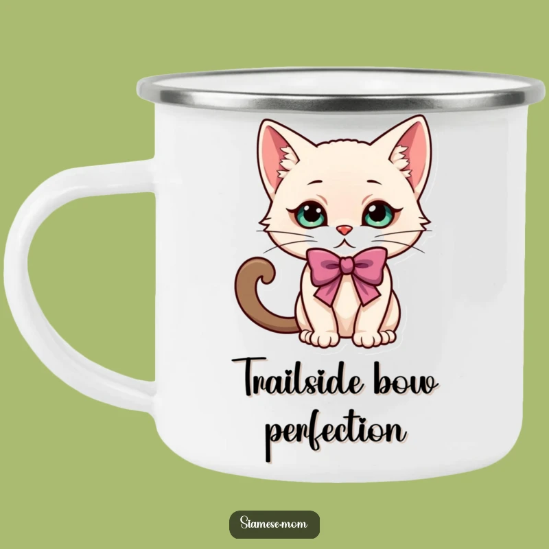 Funny Kawaii Siamese Cat Bow Camping Mug: Adventure with Playful Elegance