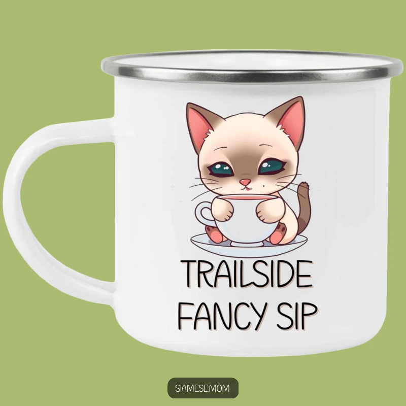 Kawaii Siamese Sipping Cat Camping Mug - Outdoor Feline Delight, Great Gift