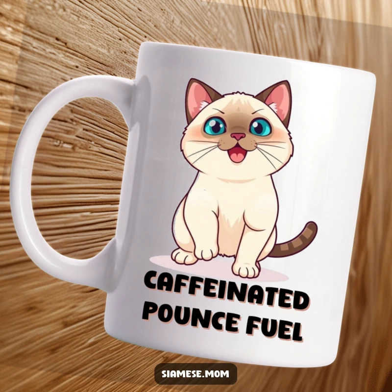 Funny Kawaii Siamese Cat Mug Playful Pounce Ready to Spring, Energetic Cat Lover Gift