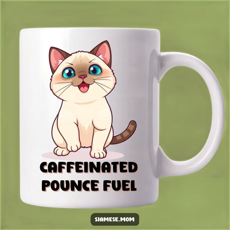 Funny Kawaii Siamese Cat Mug - Playful Pounce Ready to Spring Gift for Energetic Cat Lovers