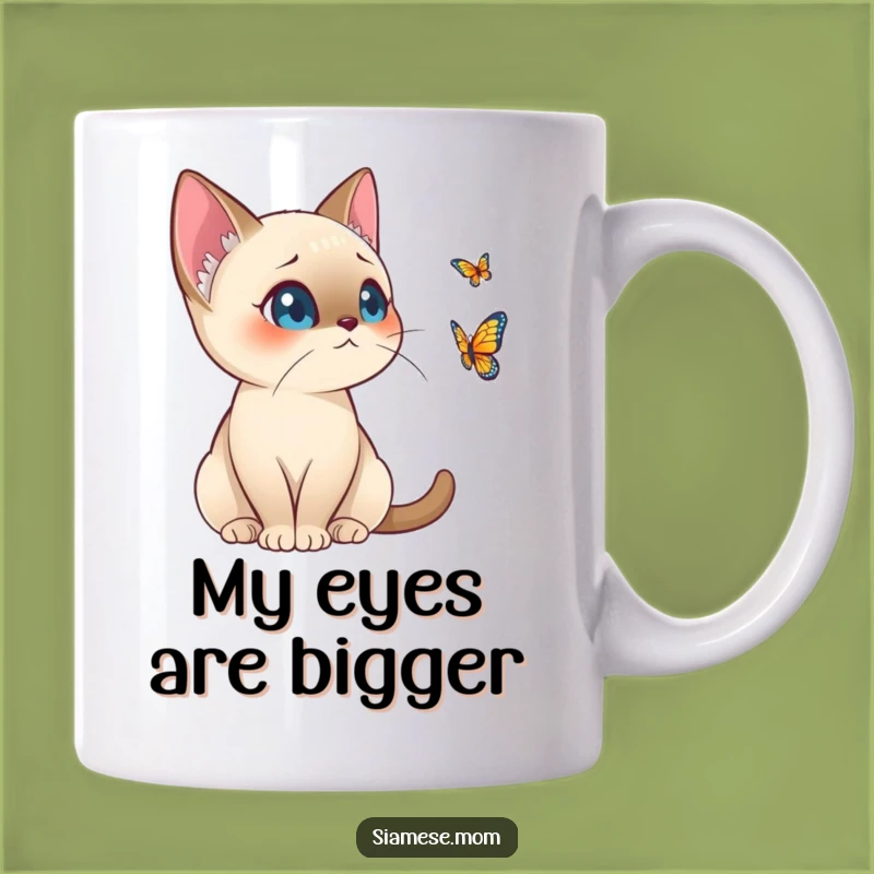 Funny Kawaii Siamese Cat Mug - Alert Butterfly Watcher Gift for Cat Lovers