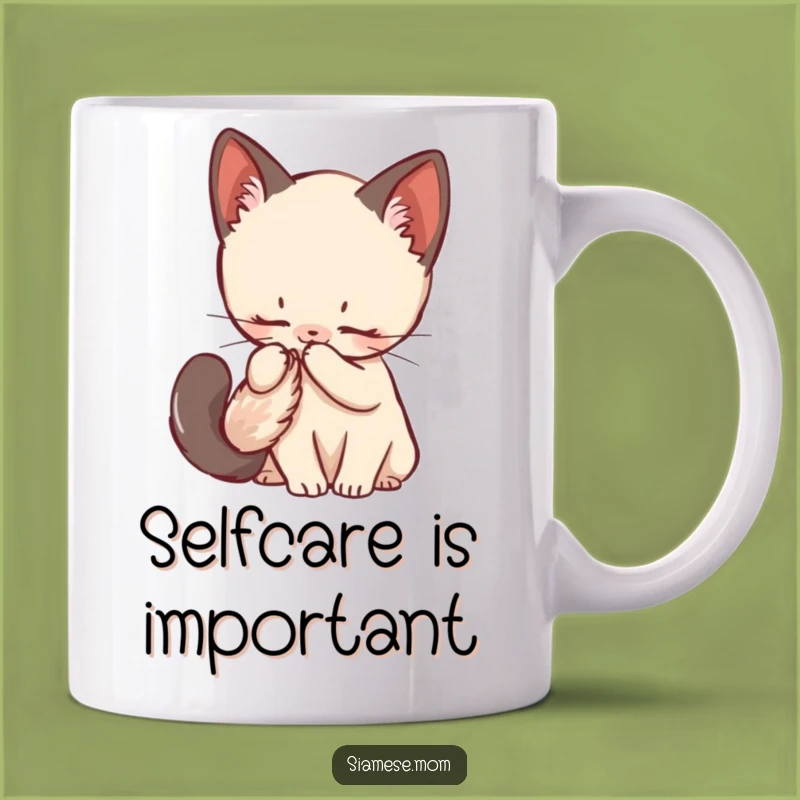 Funny Kawaii Siamese Kitten Mug - Fluffy Tail Grooming Fun, Perfect Gift!
