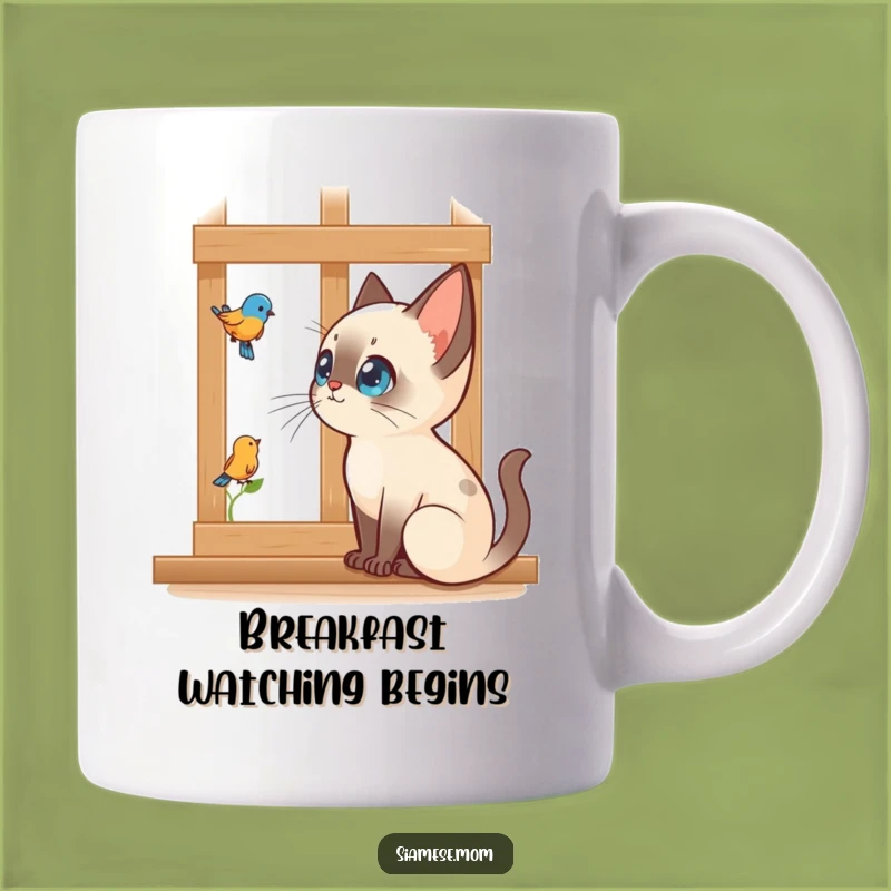 Funny Siamese Cat Mug: Bird Watching Intent, Perfect Funny Gift