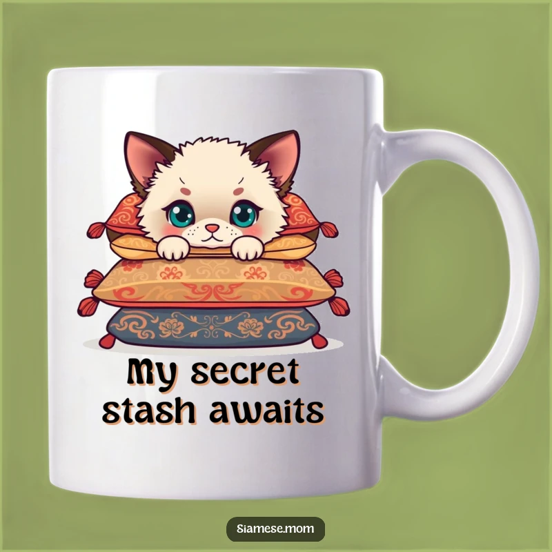 Funny Siamese Cub Peeking Mug: Adorable Fluffy Cat Gift for Cat Lovers