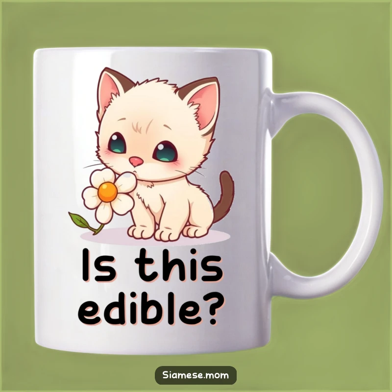 Funny Kawaii Siamese Kitten Sniffing Flower Mug - Adorable Pet Gift