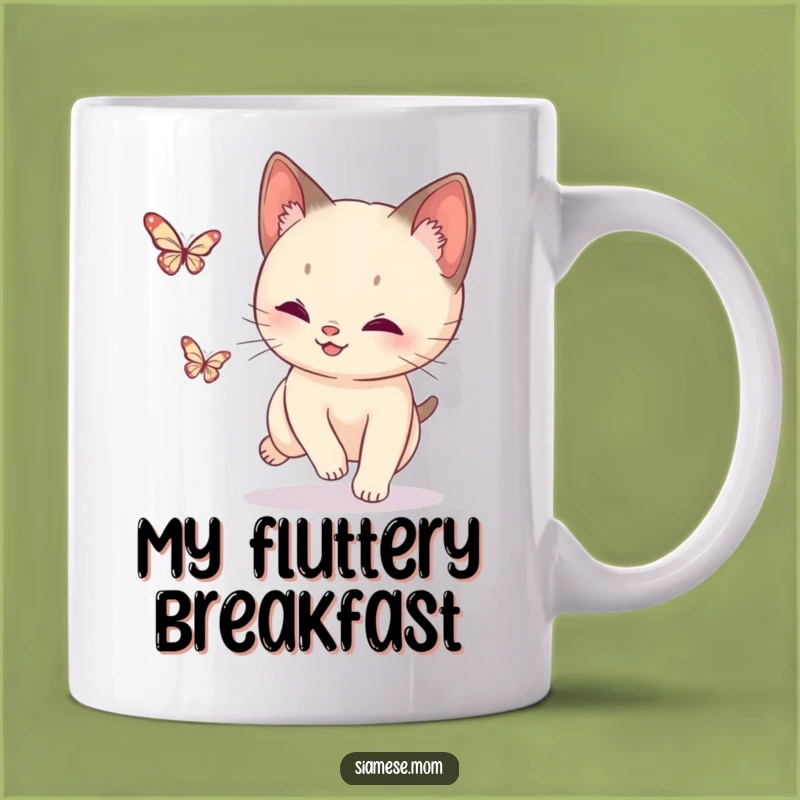 Funny Siamese Cat Butterfly Mug: Playful Chase - Hilarious Cat Gift!