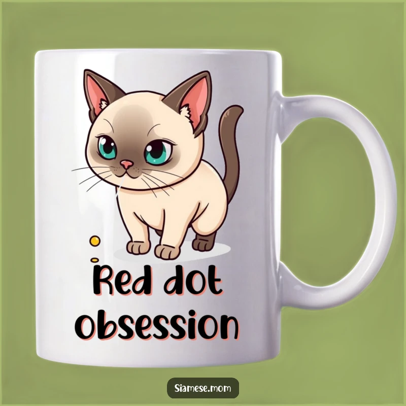 Kawaii Siamese Cat Mug - Laser Chase Focus, Fun and Funny Gift for Cat Owners