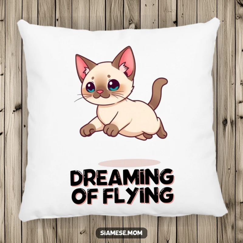 Funny Kawaii Siamese cat pillow with a graceful leap design, providing comfort and a humorous touch for cat enthusiasts.