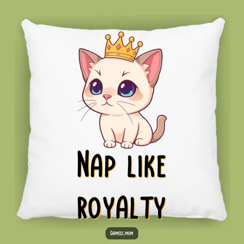 Funny Regal Siamese Cat Pillow with Crown - Cozy Royal Feline Decor Accent!