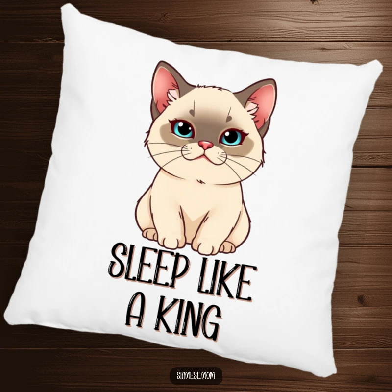 Funny Kawaii Siamese cat pillow of a smug, pampered cat, offering plush comfort and regal humor.