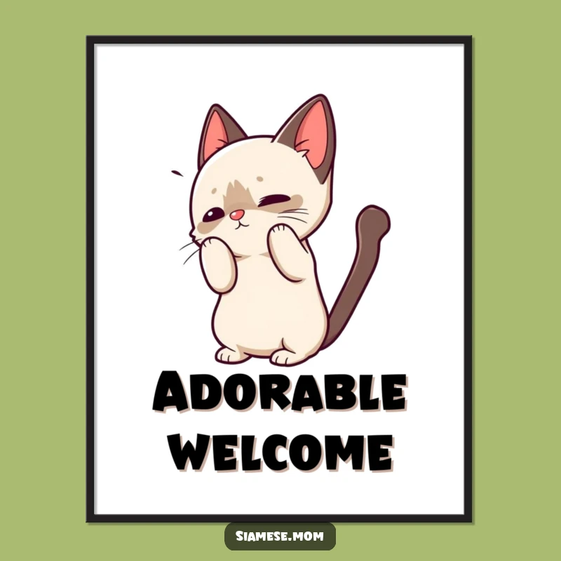 Funny Kawaii Siamese Cat Digital Art - Cute Greeting Printable
