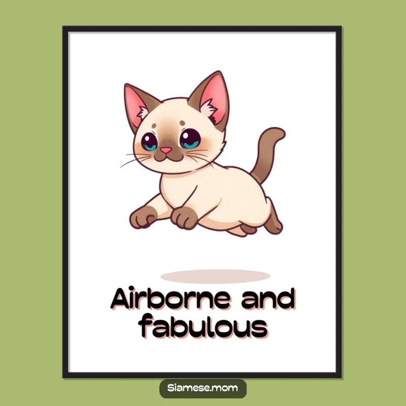 Funny Kawaii Siamese Cat Digital Art: Graceful Leap Masterpiece, Instant Gift