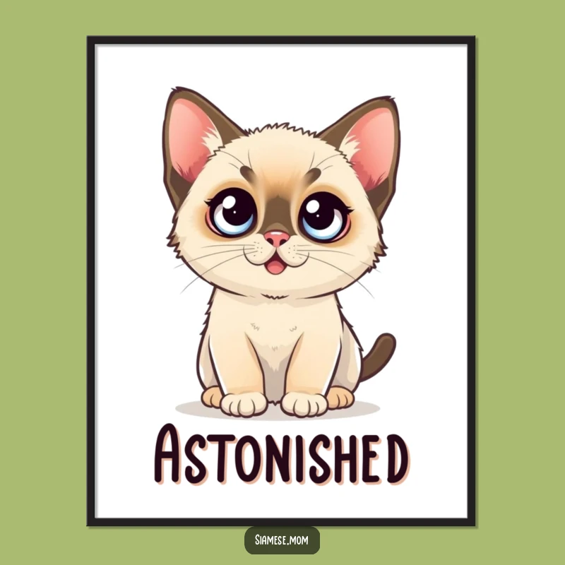 Funny Digital Art: Kawaii Siamese Kitten's Surprise Expression Print