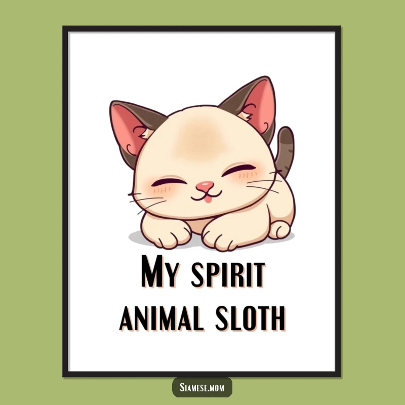 Funny Kawaii Siamese Cat Digital Art: Lazy Stretch Masterpiece, Instant Gift