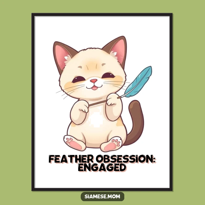 Funny Kawaii Siamese Cat Digital Art: Playful Paws Masterpiece, Instant Gift