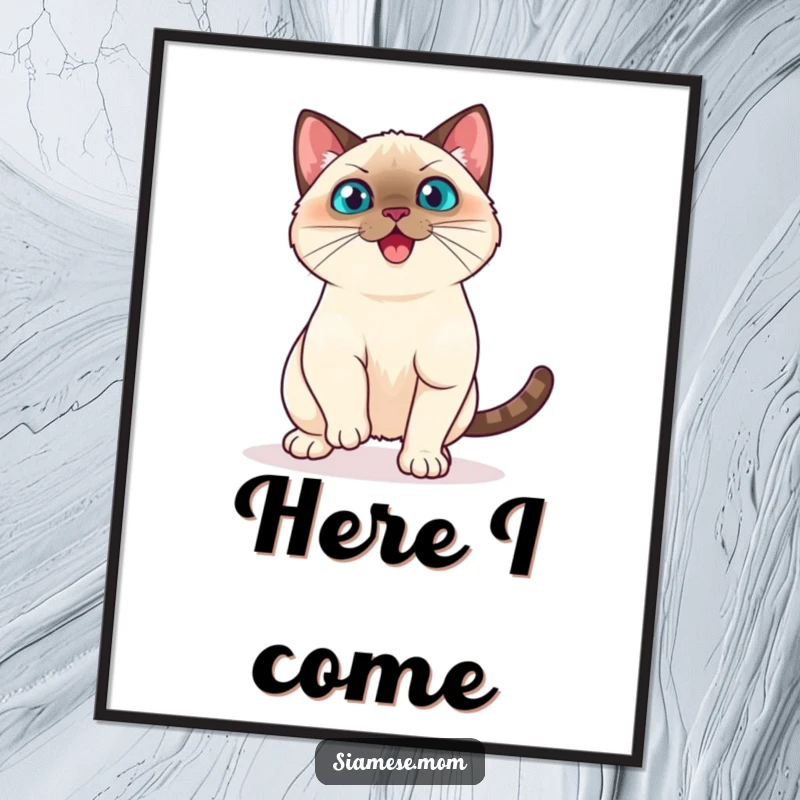 Funny Kawaii Siamese Cat Digital Art Playful Pounce Ready to Spring, Humorous Instant Download
