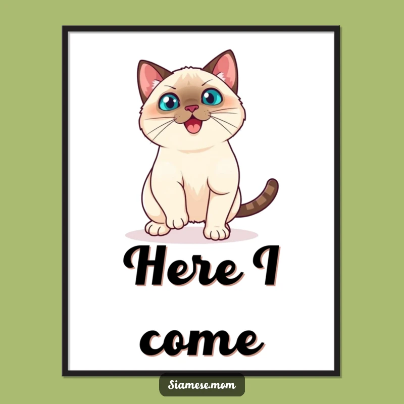 Funny Kawaii Siamese Cat Digital Art - Playful Pounce Print for Instant Energy