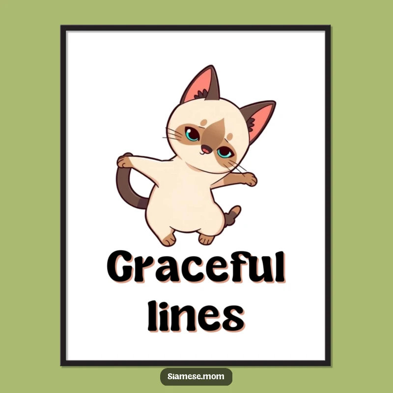Funny Siamese Cat Digital Art: Elegant Stretch for Instant Wall Art