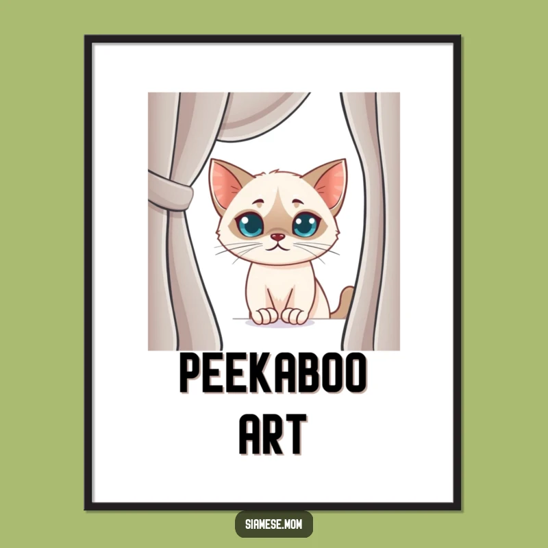 Funny Siamese Cat Digital Art: Mischievous Peek for Instant Wall Decor
