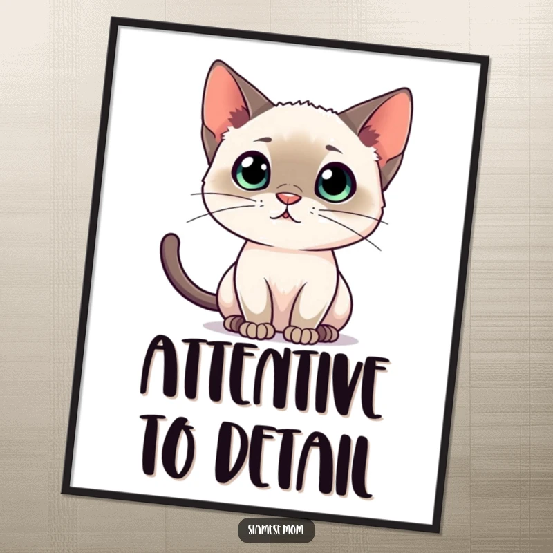 Funny Siamese cat digital art print, illustrating a cat listening intently, perfect for framing and adding focus.