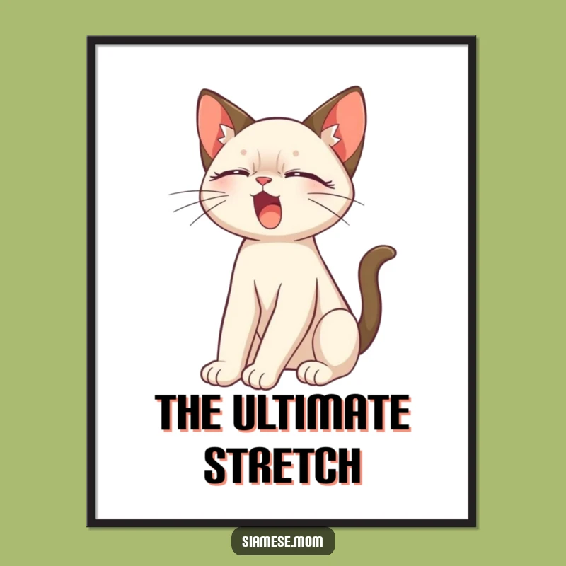 Funny Siamese Cat Stretch Digital Art: Instant Cuteness for Your Space