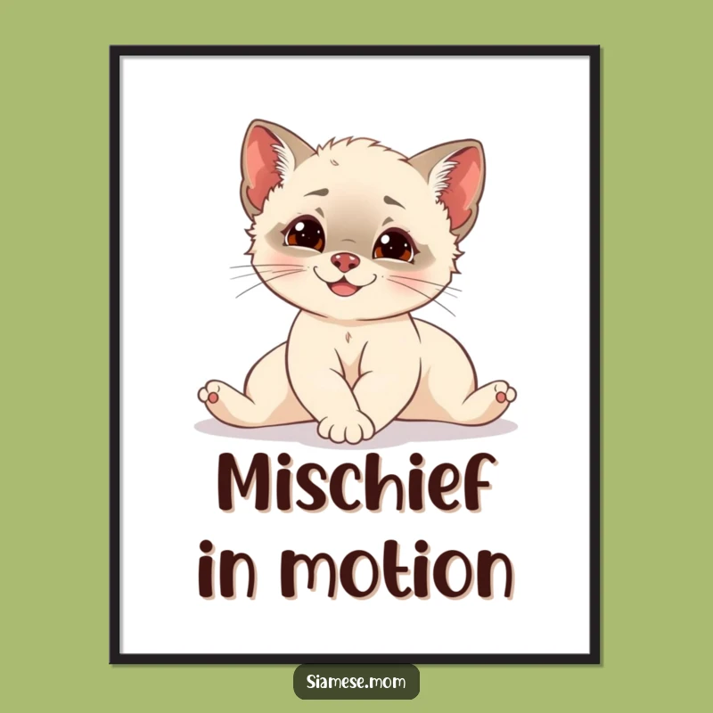 Funny Siamese Cub Digital Art Print: Elegant Stretch Art