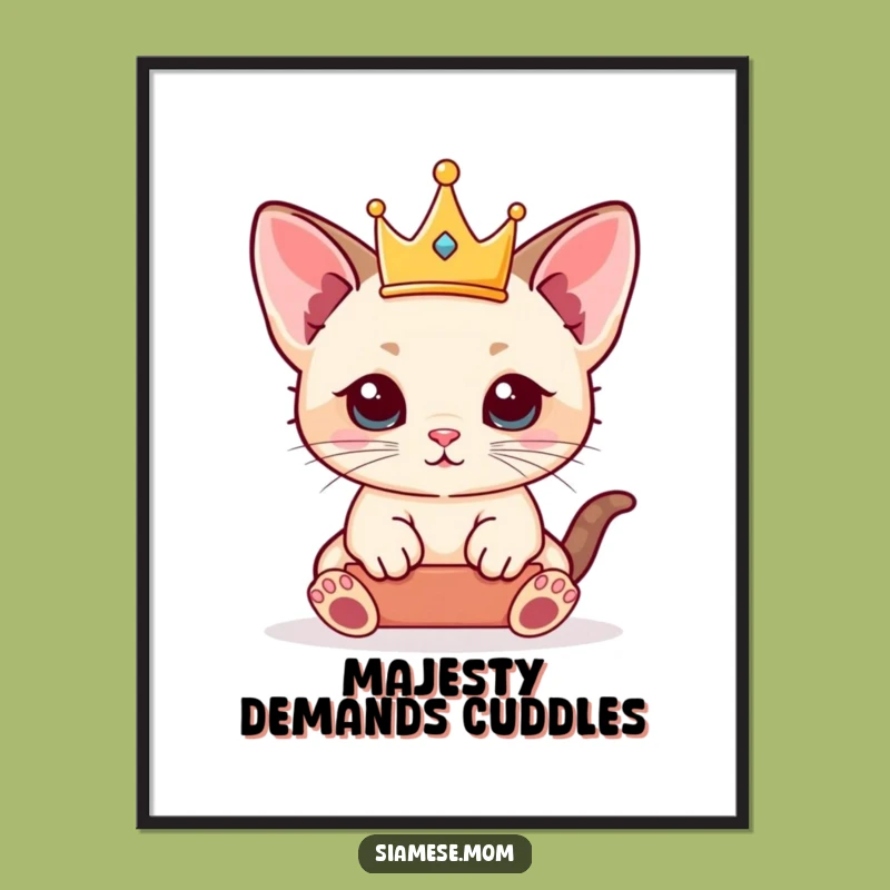 Funny Siamese Kitten Digital Art - Royal Crown Decor, Instant Gift!