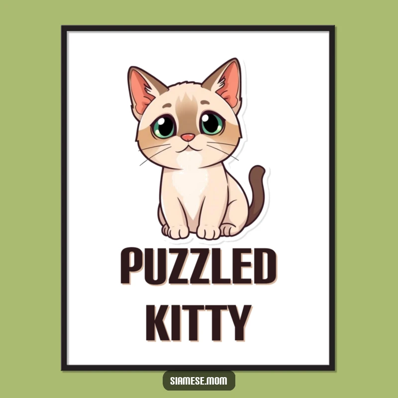 Kawaii Siamese Cat Digital Art - Curious Tilt Instant Download, Funny Puzzled Decor