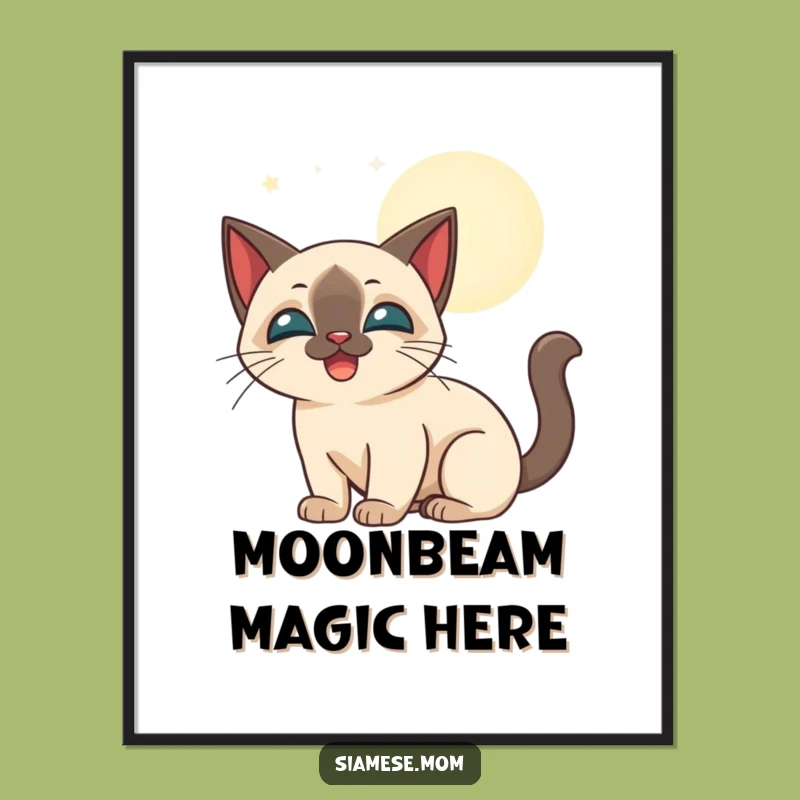 Funny Siamese Cat Moonbeam Digital Art: Playful Night & Dreamy Decor