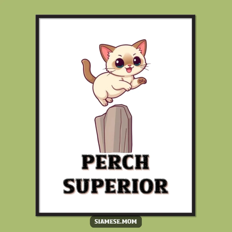 Funny Kawaii Siamese Cat Digital Art: Graceful Leap - Instant Gift