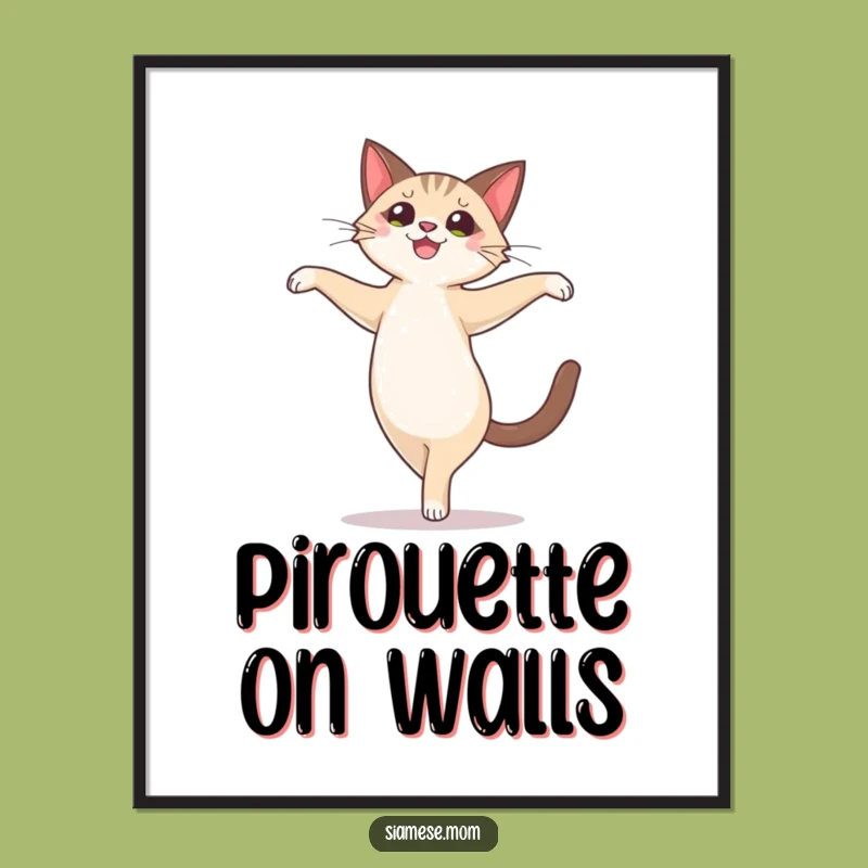 Funny Siamese Cat Pirouette Digital Art: Joyful Ballet & Elegant Decor