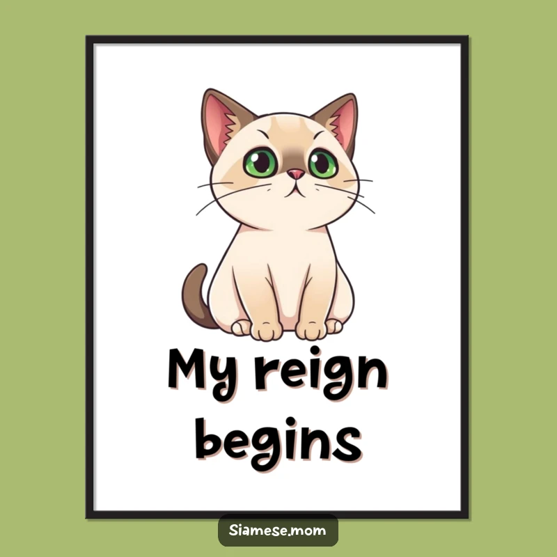 Printable Funny Regal Cat Art: Kawaii Siamese Ruler Wall Decor Gift