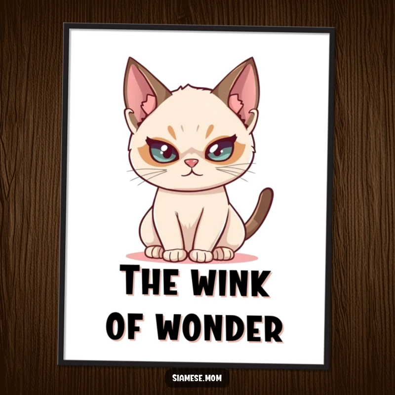 Funny Siamese cat digital art print, illustrating a mischievous cat with a twinkle, perfect for framing and adding flair.