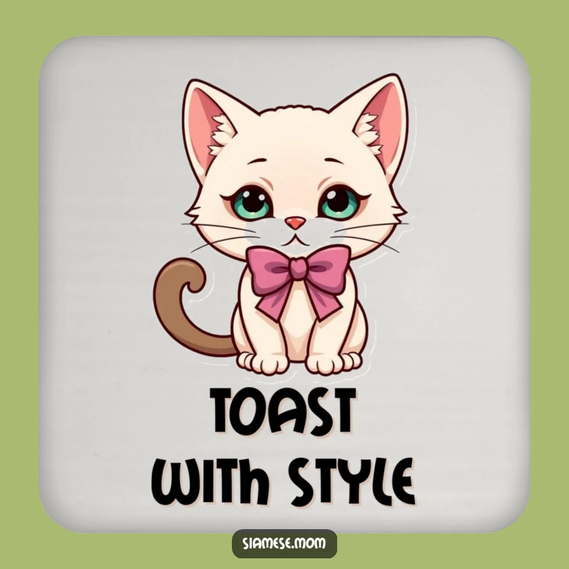 Funny Kawaii Siamese Cat Bow Coaster Set: Protect Surfaces with Playful Charm